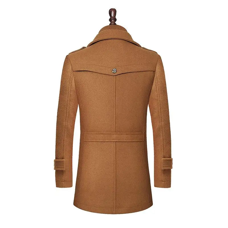 Winter Men's Wool Blends Double Collar Thick Jacket.