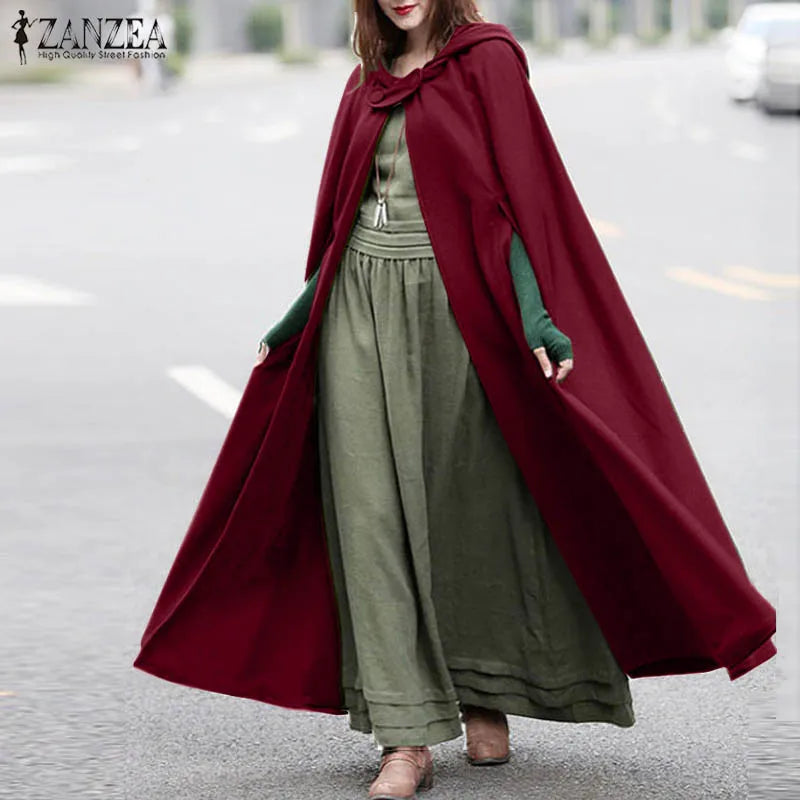 ZANZEA Women's Poncho, Winter Hooded casual Cape.