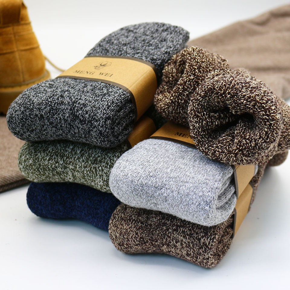 Winter Men's Merino Wool Socks Super Thick Warm High Quality Harajuku Retro Snow Casual Antifreeze Cashmere Socks Men 3 Pair
