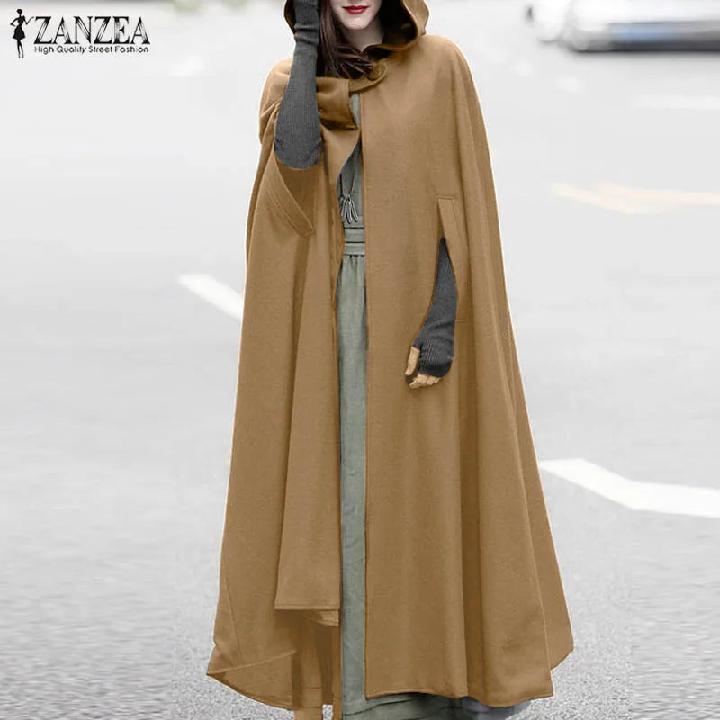 ZANZEA Women's Poncho, Winter Hooded casual Cape.