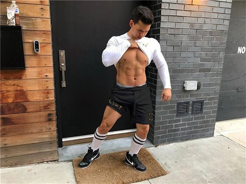 NEW Men Fitness Bodybuilding Shorts Summer Gym Workout Shorts Male Breathable Mesh Quick Dry Sportswear Jogger Beach Short Pants