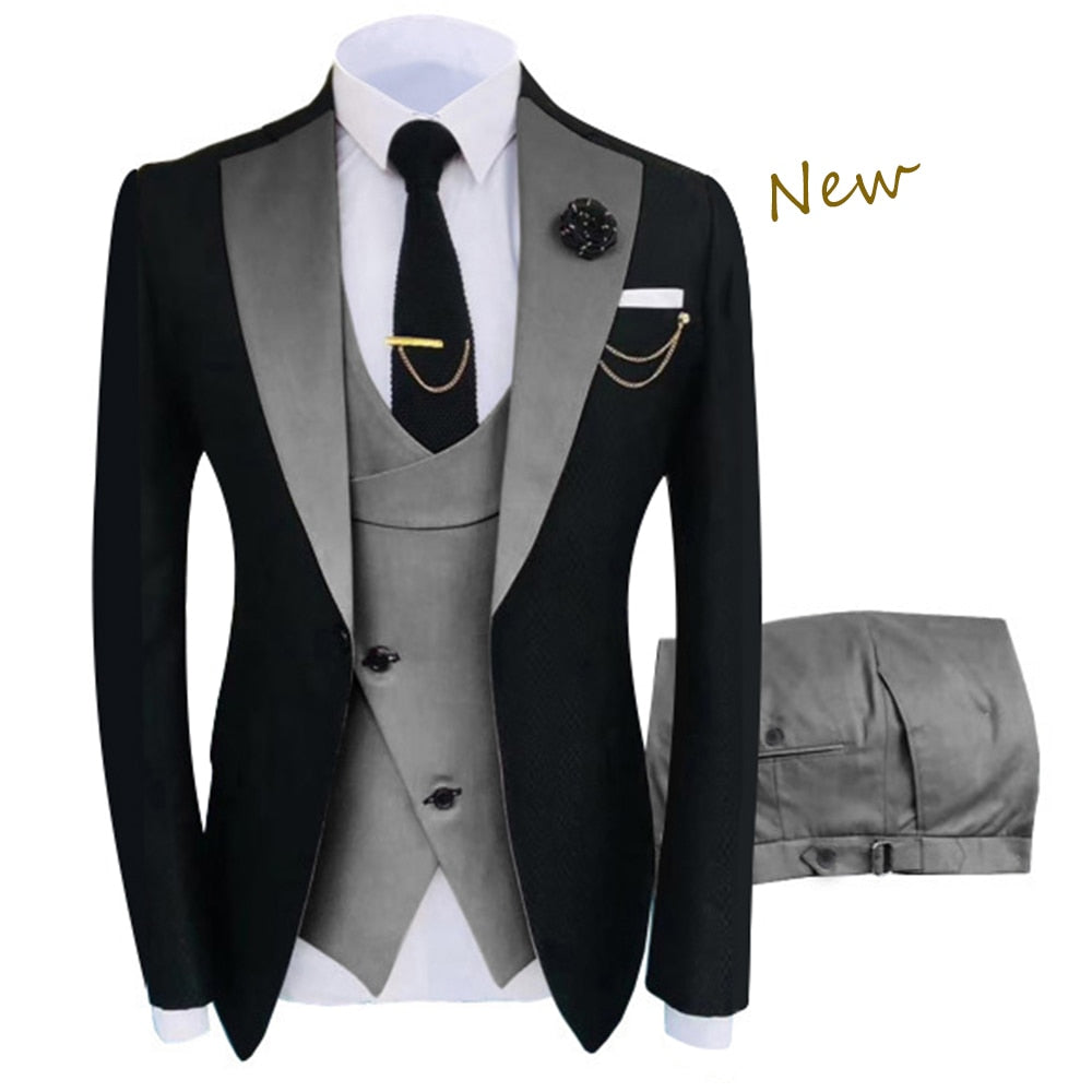 New Costume Homme Popular Clothing Luxury Party Stage Men's Suit Groomsmen Regular Fit Tuxedo 3 Peice Set Jacket+Trousers+Vest