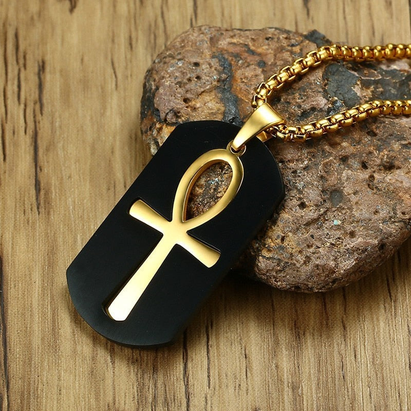 Vnox Removable Ankh Cross Necklace for Men Gold Color Stainless Steel Cut Out Crux Ansata Key To Life Egypt Pendant Box Chain