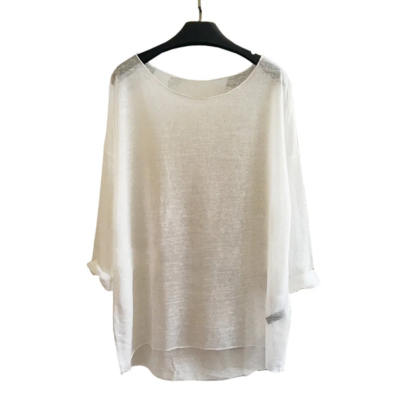 New Fashion women's Linen Cotton Loose Knitted Sweater Long Sleeve Blouses.