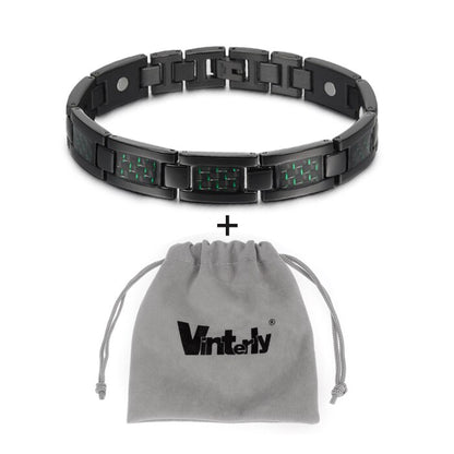 Vinterly Black Magnetic Bracelet Men Stainless Steel Energy Germanium Men Bracelet Hand Chain Carbon Fiber Hologram Bracelet Men