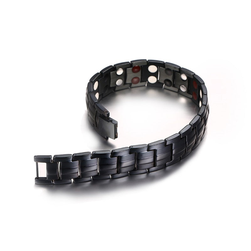 Vinterly Black Bracelet Men Hand Chain Link Energy Health Germanium Magnetic Bracelets Men Stainless Steel Jewelry Women Men