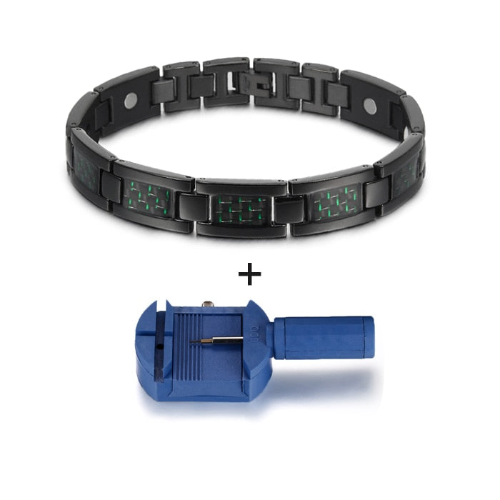 Vinterly Black Magnetic Bracelet Men Stainless Steel Energy Germanium Men Bracelet Hand Chain Carbon Fiber Hologram Bracelet Men