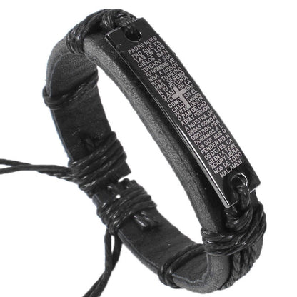 New Fashion Men Jewelry Vintage Leather Bracelets & Bangles Metal Cross Jesus Rope Bracelet Adjustable Wax Cord Brown Black