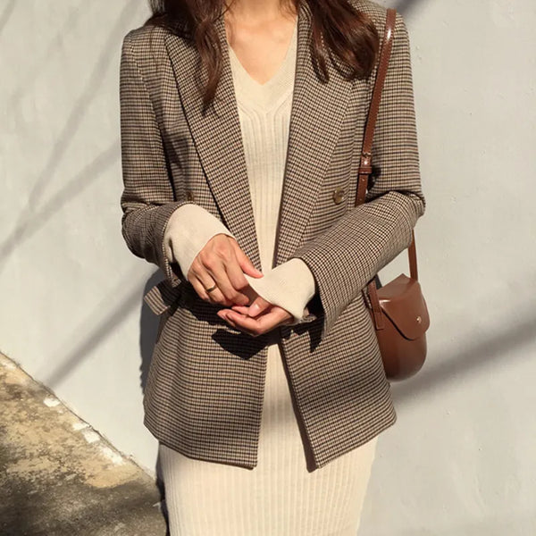 Ladies Plaid Blazer Long Loose Jacket/Suit Coat, blazers.