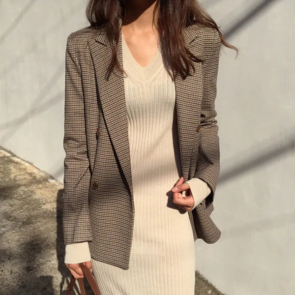 Ladies Plaid Blazer Long Loose Jacket/Suit Coat, blazers.