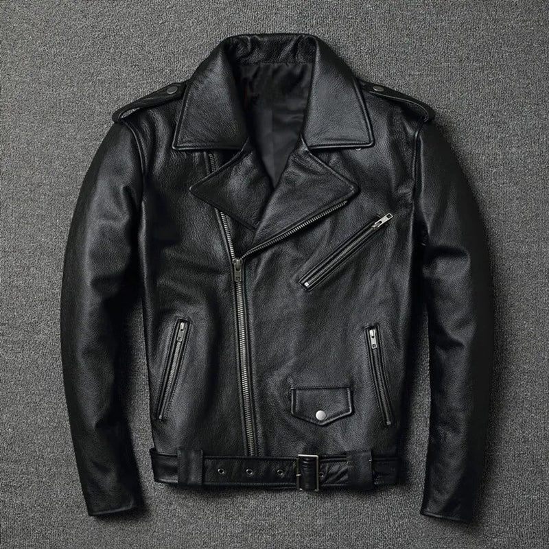 YR!Free shipping.sales.classic motor biker genuine leather jacket.slim cowhide coat.fashion vintage leather clothing.plus size