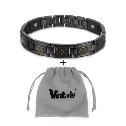 Vinterly Black Magnetic Bracelet Men Stainless Steel Energy Germanium Men Bracelet Hand Chain Carbon Fiber Hologram Bracelet Men