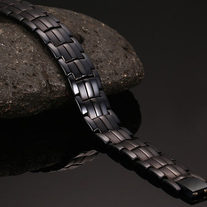 Vinterly Black Bracelet Men Hand Chain Link Energy Health Germanium Magnetic Bracelets Men Stainless Steel Jewelry Women Men