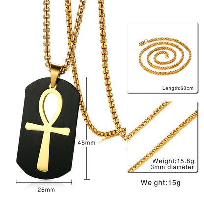 Vnox Removable Ankh Cross Necklace for Men Gold Color Stainless Steel Cut Out Crux Ansata Key To Life Egypt Pendant Box Chain