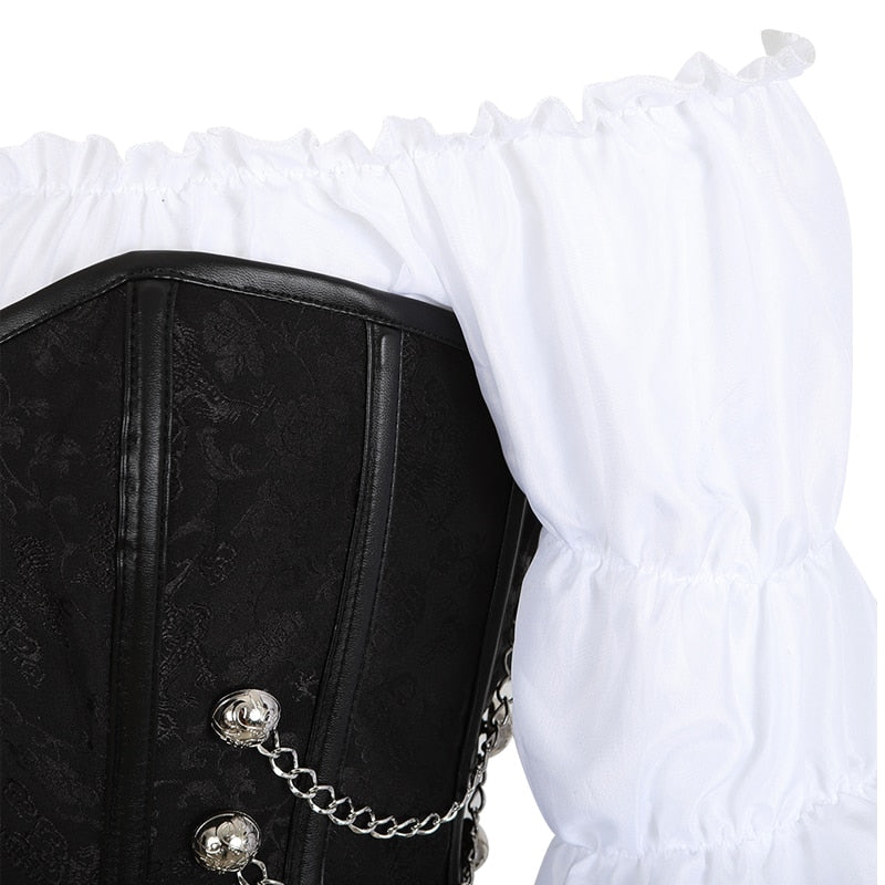 corset skirt 3 piece leather dress bustiers corset steampunk pirate lingerie corsetto irregular burlesque plus size black brown