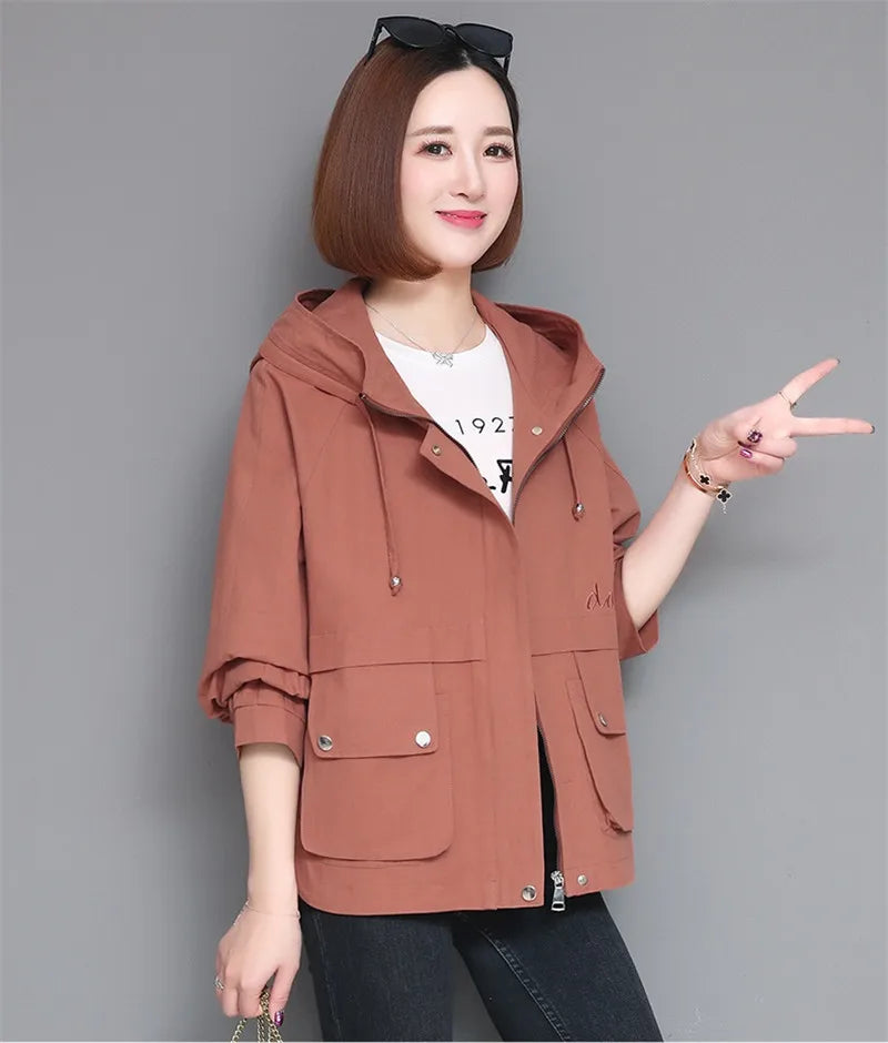 2022 New Autumn Women Jacket Hooded Windbreaker Long Sleeve Casual Coats Female Jacket Loose Outwear Bomber Jackets