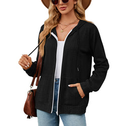 Loose Long Sleeve Hooded Zip Cardigan Pocket Sweatshirt Women