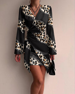 Women's Fashion Temperament Printed Long-sleeved Shirt Dress