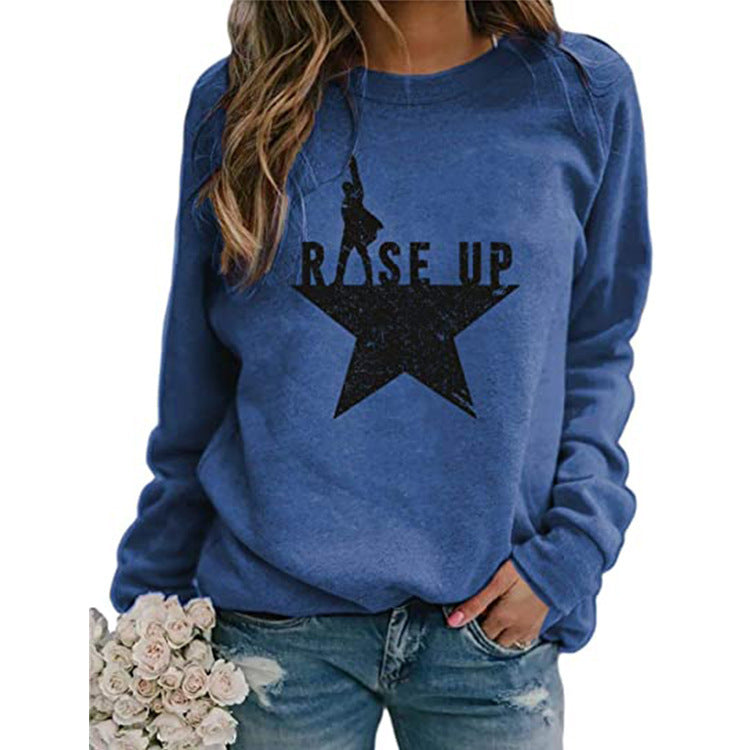 Women's Fashion Casual Printing Loose Pullover Long Sleeve Sweater