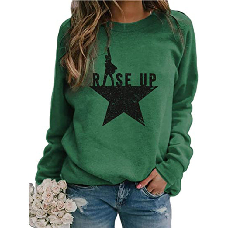 Women's Fashion Casual Printing Loose Pullover Long Sleeve Sweater