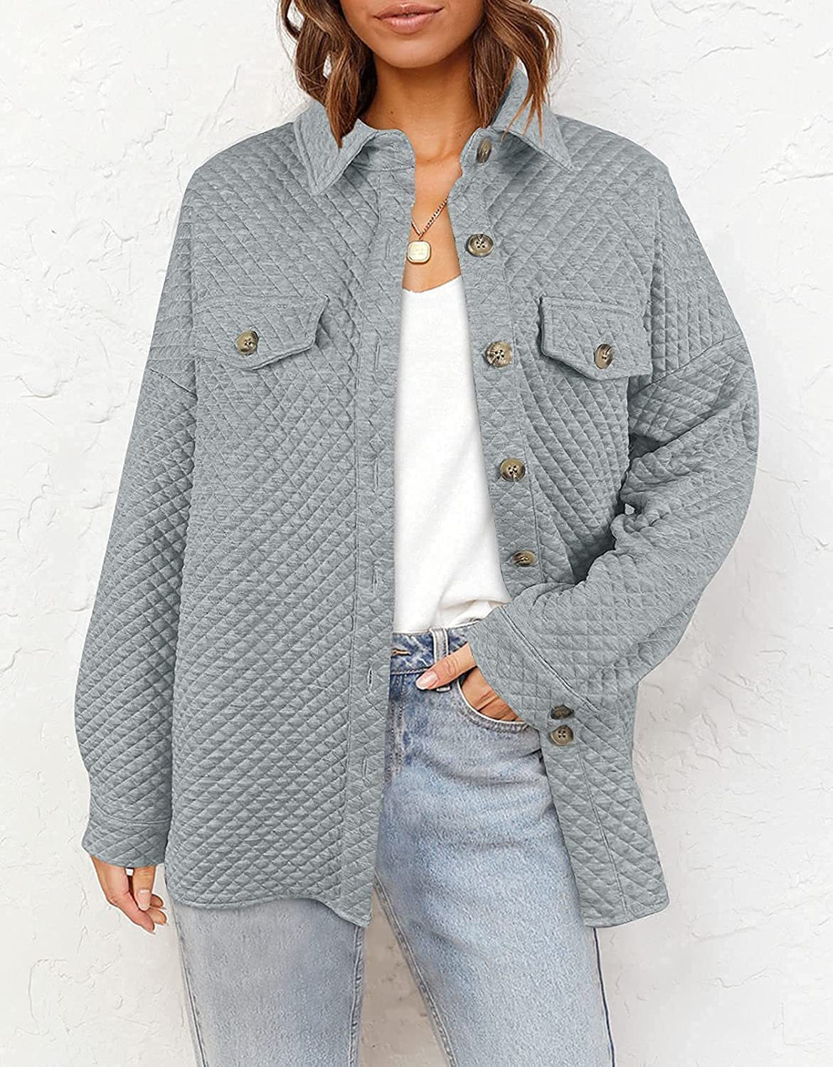 Women's Solid Color Diamond Pocket Lightweight Casual Jacket Coat