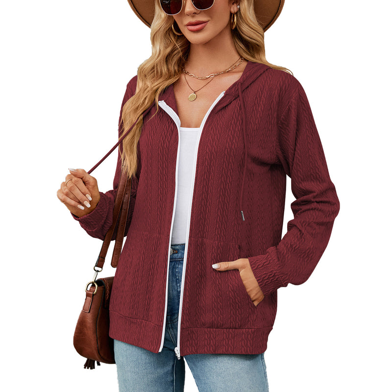 Loose Long Sleeve Hooded Zip Cardigan Pocket Sweatshirt Women