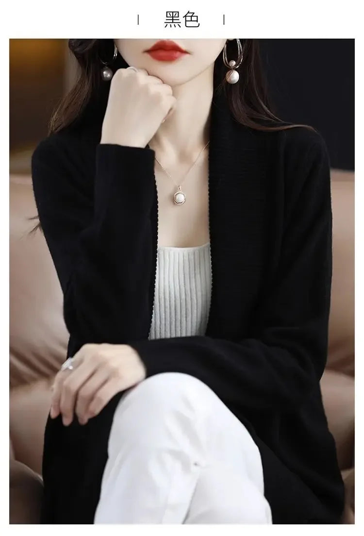 Temperament versatile cardigan women solid color knitted top loose sweater