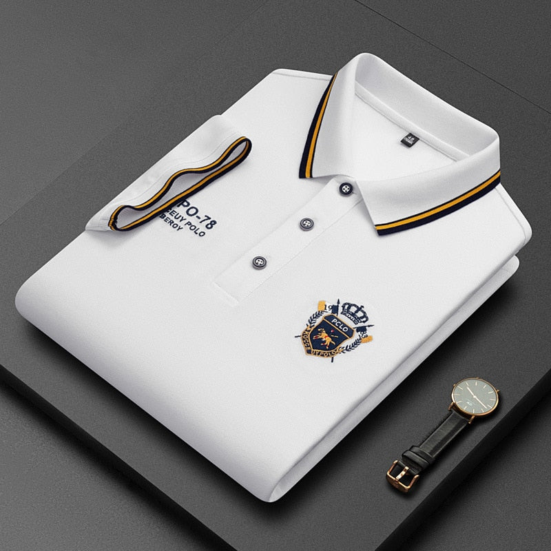 Summer Korean Fashion Men's Polo Shirt Luxury Embroidered Cotton Lapel Collar Short Sleeves Tops