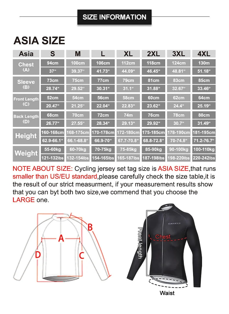 GRSRXX Cycling Jerseys Men Long Sleeve Cycling Fall Winter MTB Road Bike Riding Garment Breathable Road Bicycle Sportswear