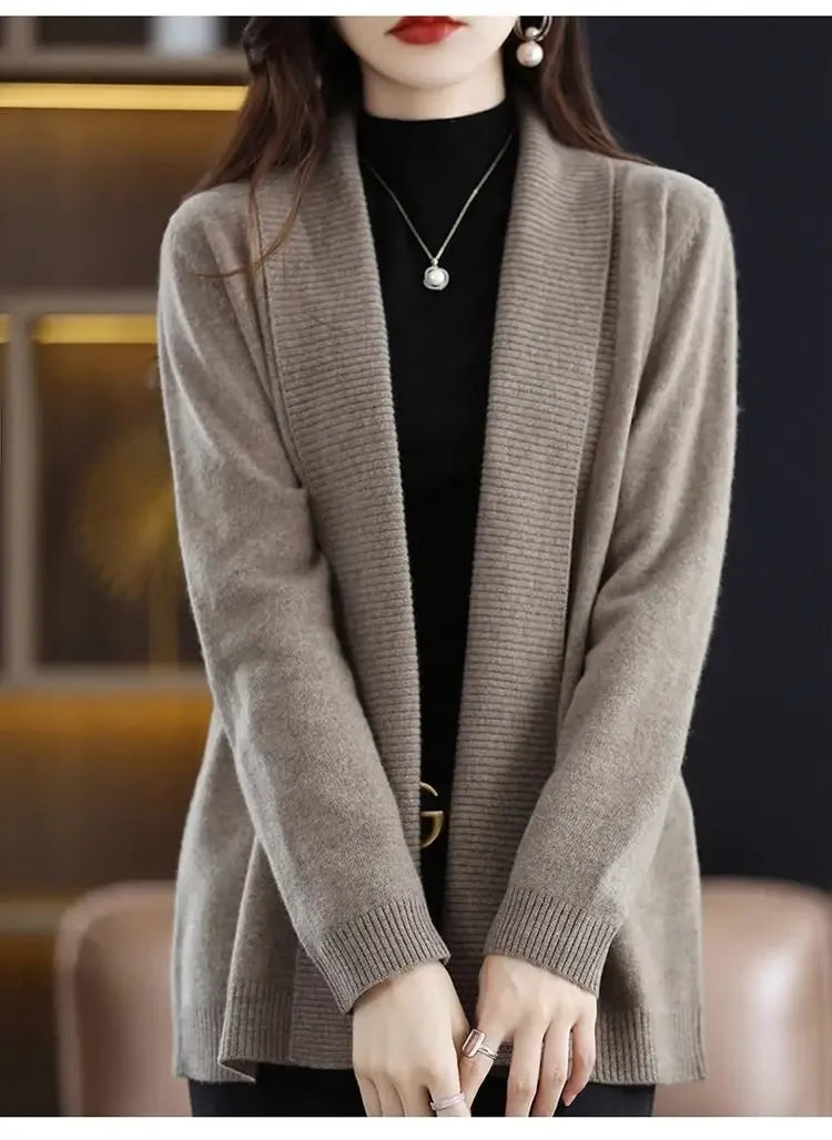 Temperament versatile cardigan women solid color knitted top loose sweater