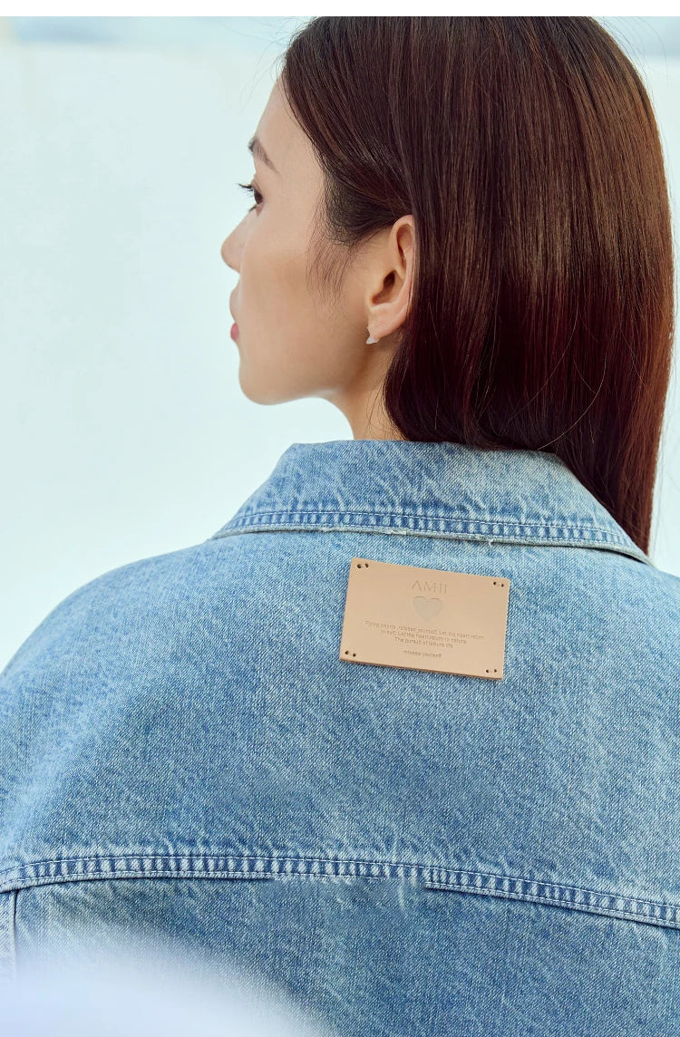 AMII Minimalism Streetwear Women Denim Coat 2023 Autumn Short Top New Loose Turn-down Collar Retro Female Clothing 12323079