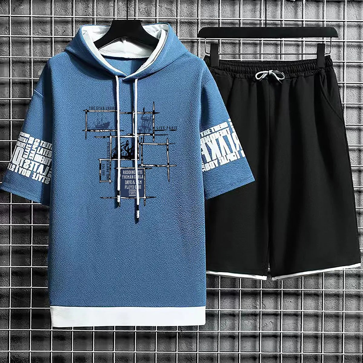 Hoodies Set Shorts Pullover Hat Summer Suits Casual T Shirt Clothing for Men T-shirt Hood Print Hoodie Men New Top Short Sleeve