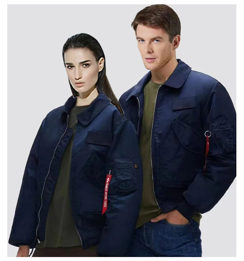 Men’s Bomber Jacket Classic Lightweight Flight Jackets Warm Comfortable Water Resistant Red Ribbon Sleeve Shirring Coat