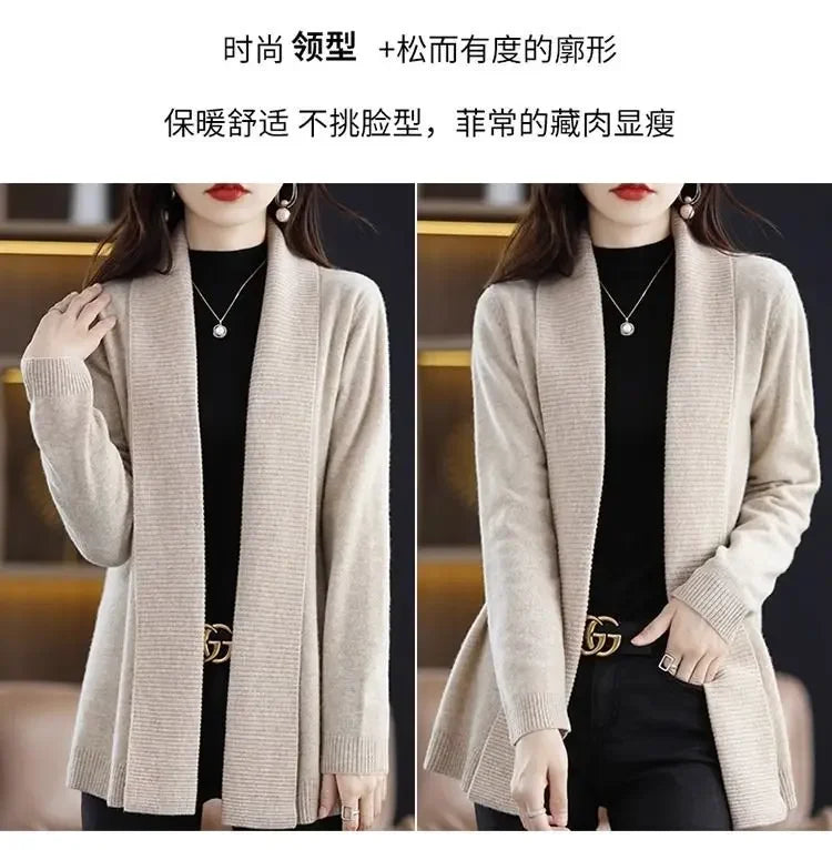 Temperament versatile cardigan women solid color knitted top loose sweater