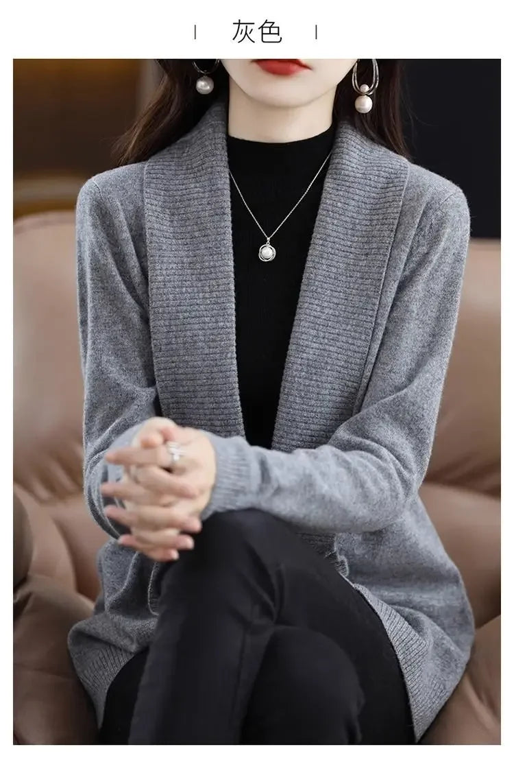 Temperament versatile cardigan women solid color knitted top loose sweater