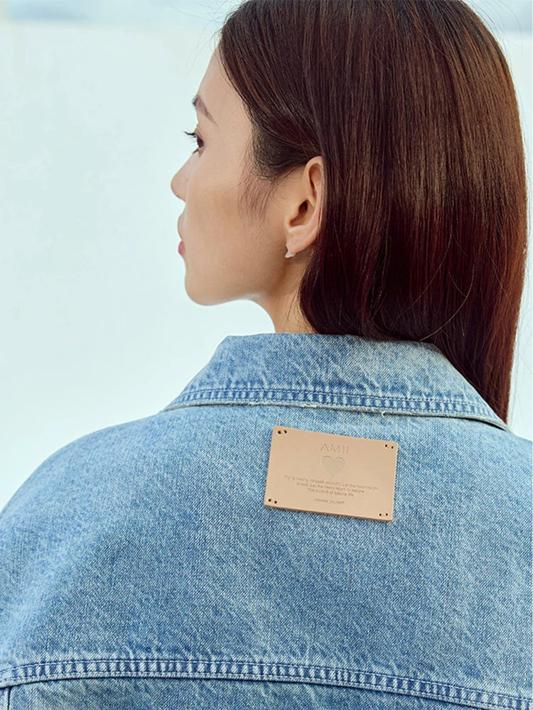 AMII Minimalism Streetwear Women Denim Coat 2023 Autumn Short Top New Loose Turn-down Collar Retro Female Clothing 12323079