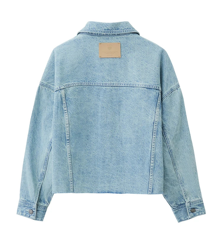 AMII Minimalism Streetwear Women Denim Coat 2023 Autumn Short Top New Loose Turn-down Collar Retro Female Clothing 12323079