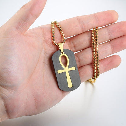 Vnox Removable Ankh Cross Necklace for Men Gold Color Stainless Steel Cut Out Crux Ansata Key To Life Egypt Pendant Box Chain