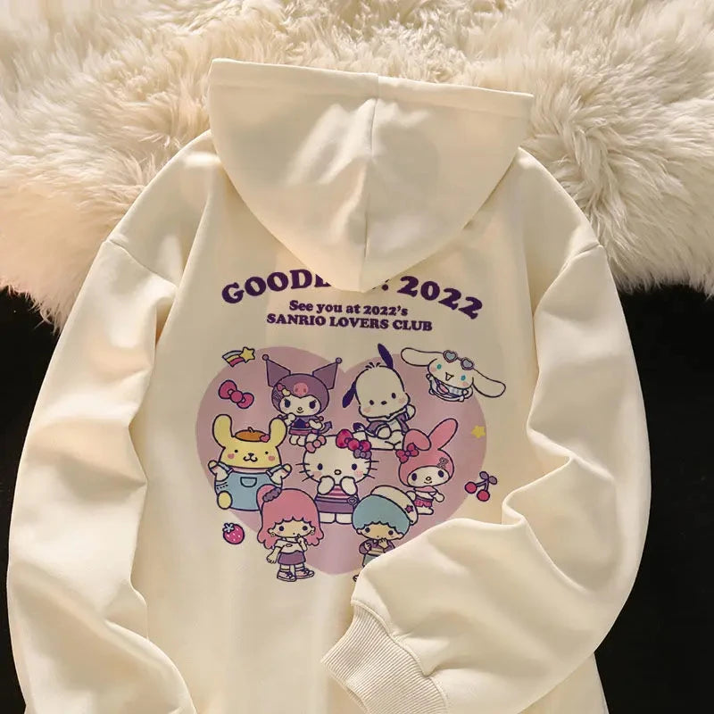 2024 New Sanrio Hello Kitty Jacket 2000s Zip Hoodie White Sweatshirt Young Women Fall Winter Kawaii Lolita Jacket Student Tops