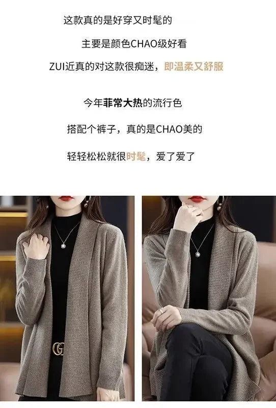 Temperament versatile cardigan women solid color knitted top loose sweater