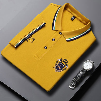 Summer Korean Fashion Men's Polo Shirt Luxury Embroidered Cotton Lapel Collar Short Sleeves Tops