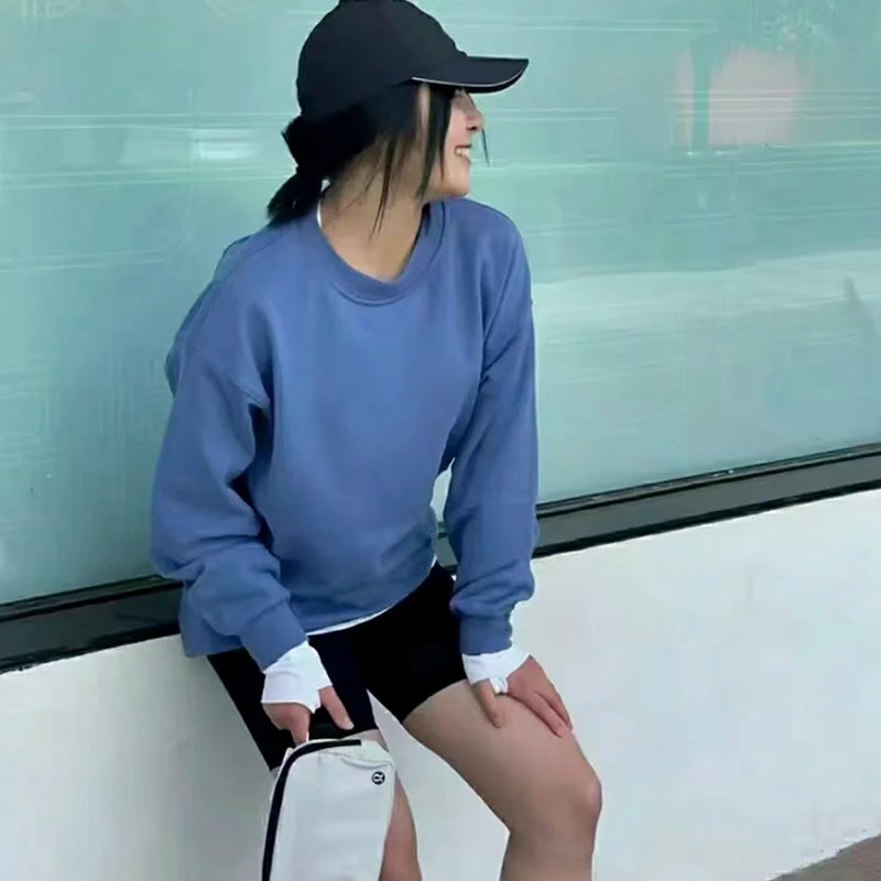 Oversized Sweatshirt Top Casual Loose Blouse Round Neck Long Sleeve.