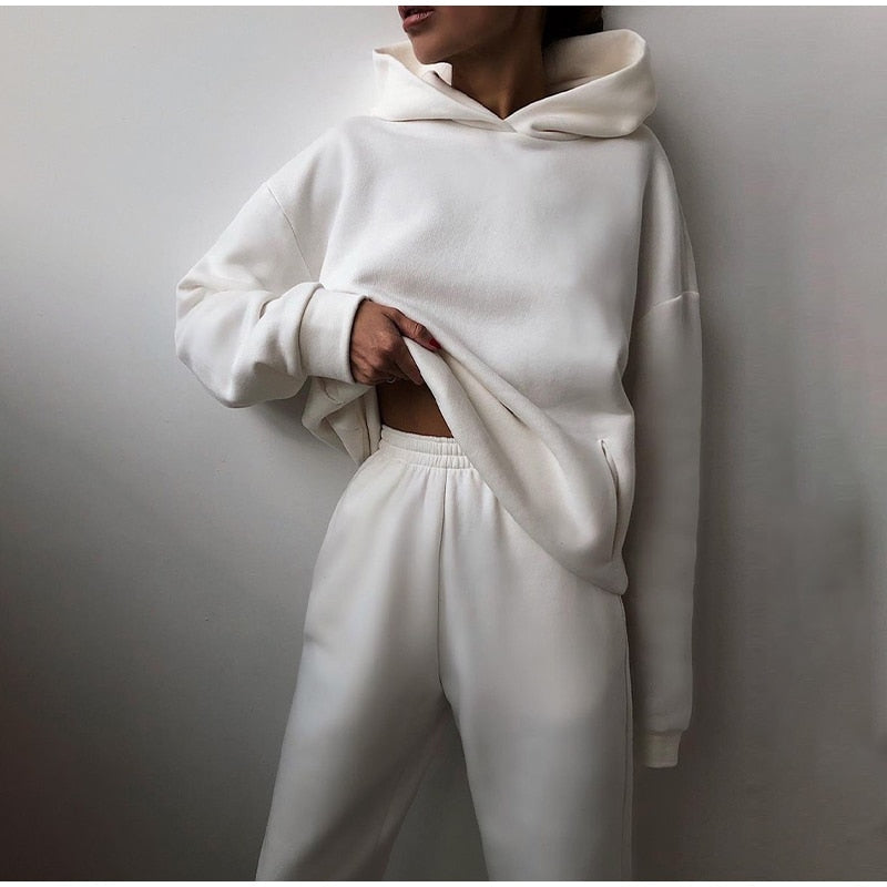 Women's Tracksuit, Autumn Fashion Warm Hoodie Sweatshirts Two Pieces Oversized Solid Casual Hoody Pullovers Long Pant Sets