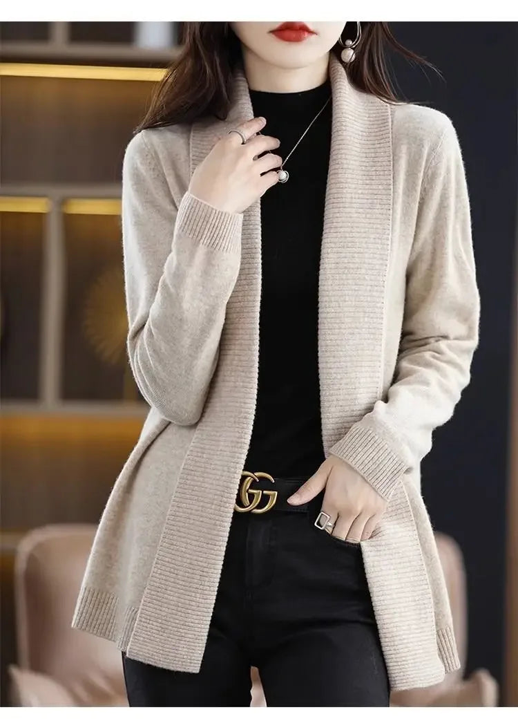 Temperament versatile cardigan women solid color knitted top loose sweater