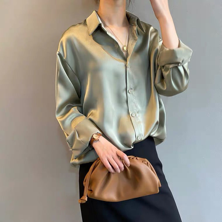 Women's Autumn Silk Shirt Vintage Blouse.