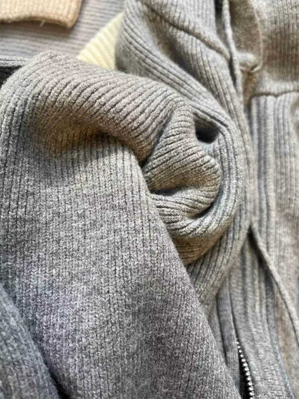 Korean Gray Hood Sweater Outerwear Women Loose Spring Autumn and Winter Outdoor Thickened Knitted Double Zipper Hoodie Coats