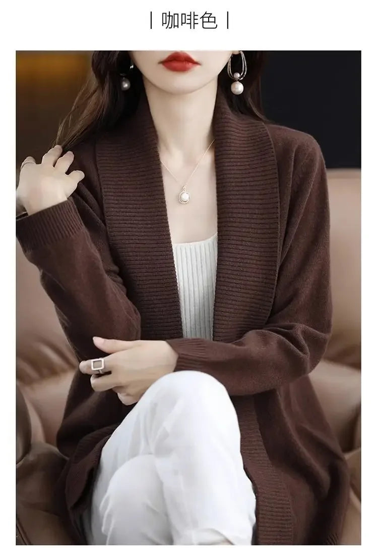 Temperament versatile cardigan women solid color knitted top loose sweater