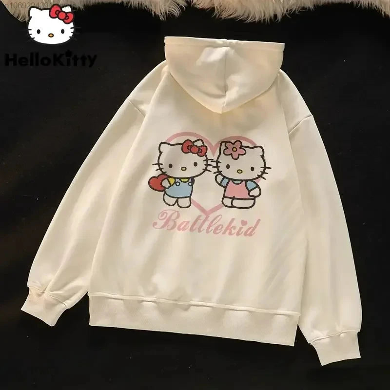 2024 New Sanrio Hello Kitty Jacket 2000s Zip Hoodie White Sweatshirt Young Women Fall Winter Kawaii Lolita Jacket Student Tops