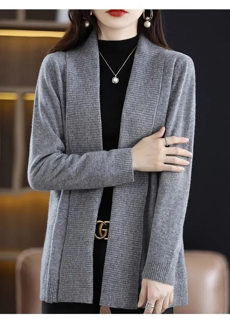 Temperament versatile cardigan women solid color knitted top loose sweater