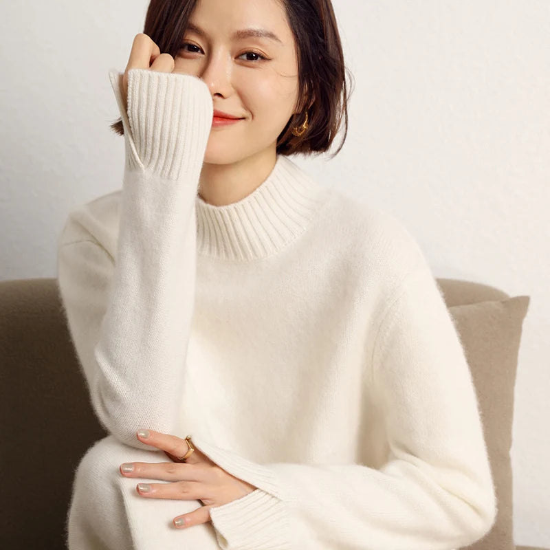 Autumn/Winter 100% Pure Cashmere Knit Pullover Women's High Quality Thicken Long Sleeve Sweater.